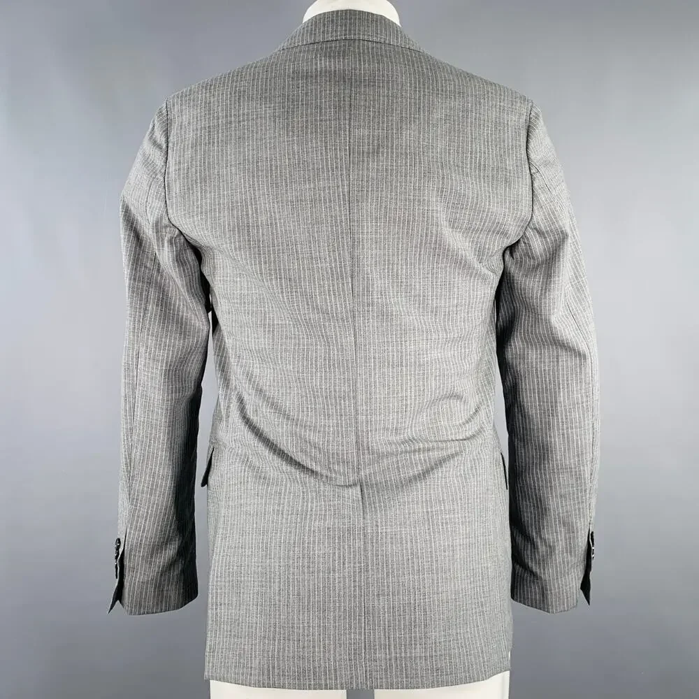 LARDINI Size 38 Grey White Stripe Wool Notch Lapel Sport Coat